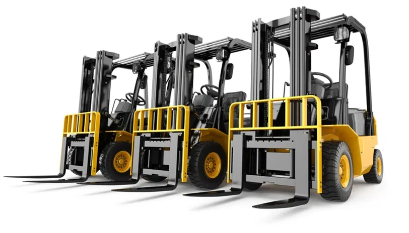 Three forklifts lined up in a row, representing the availability and accessibility of equipment financing options for businesses in need of reliable equipment for their operations.